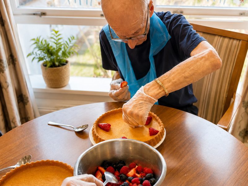 Residents baking together at Burleigh House care home, Baldock
