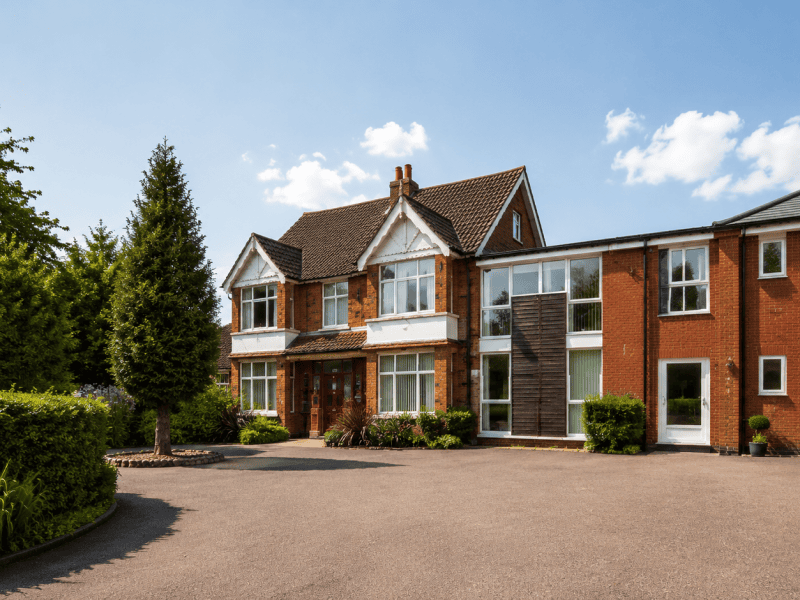 The front exterior of Burleigh House care home, Baldock, Hertfordshire