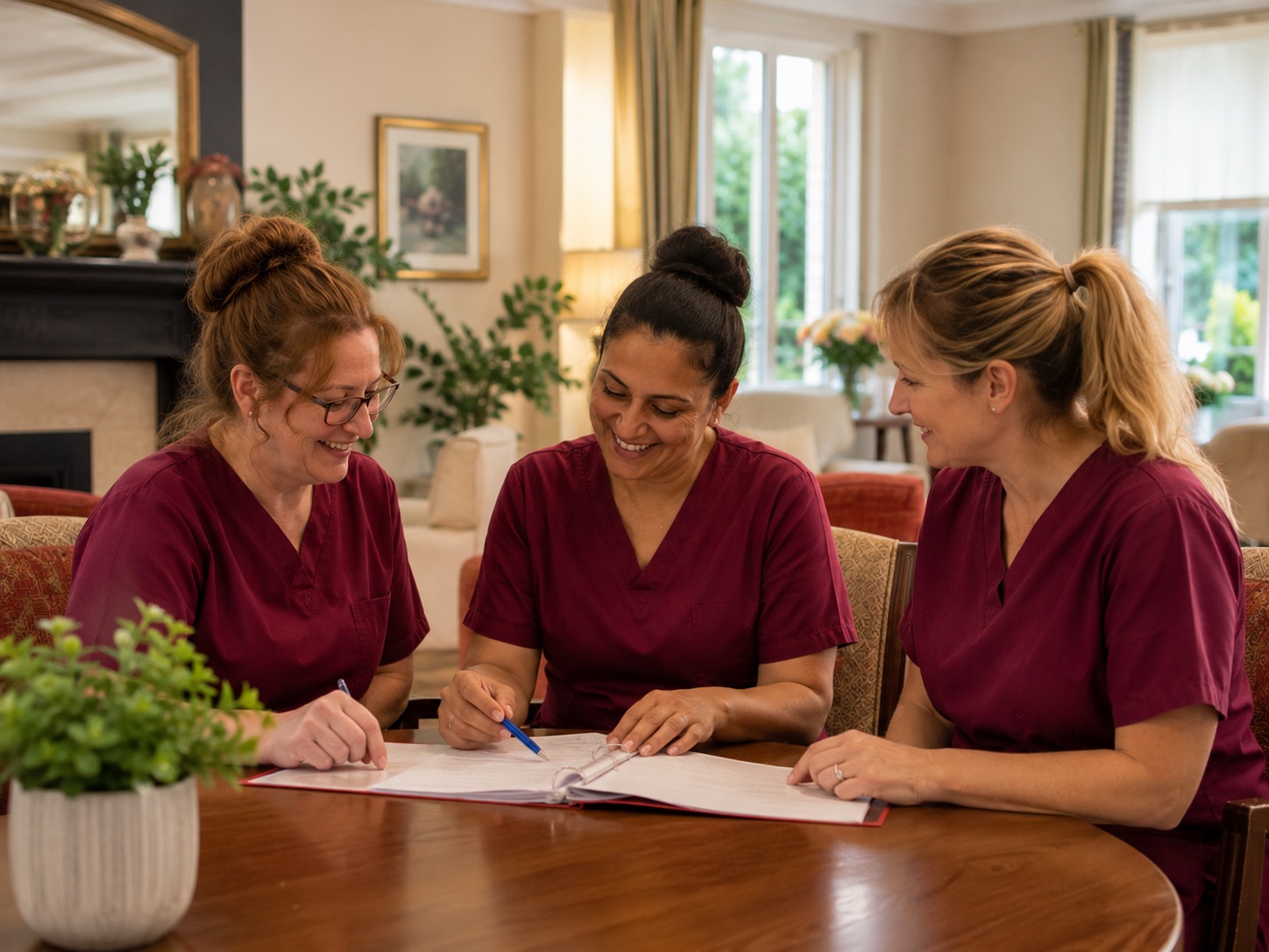 Care team members at Burleigh House care home, Baldock, Hertfordshire