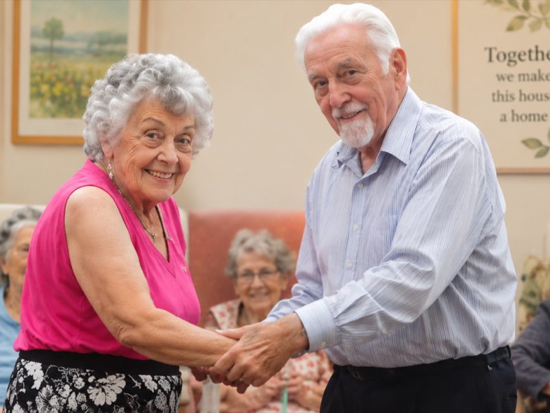 Residents celebrating together at Burleigh House care home, Baldock