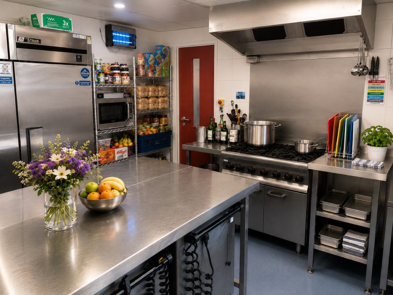 The commercial kitchen at Burleigh House care home, Baldock