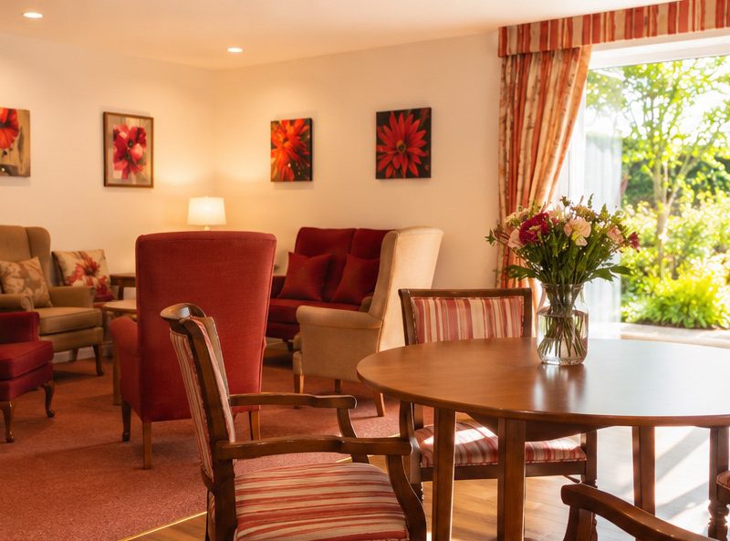 The main lounge at Burleigh House care home, Baldock, Hertfordshire