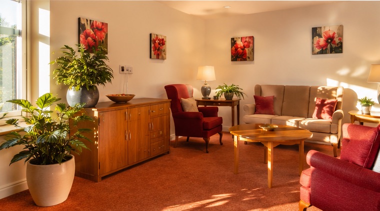 A quiet sitting area at Burleigh House care home, Baldock