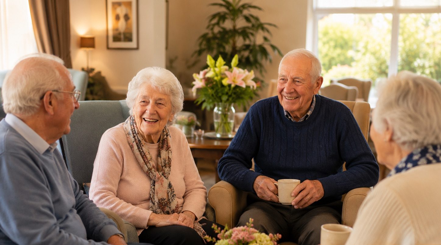 A resident and family member at Burleigh House care home, Baldock